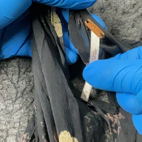 🌸 Free People Black Sheer Floral Ruffle Dress w/ Slip | Tie Neck Boho Romantic - Picture 5 of 14